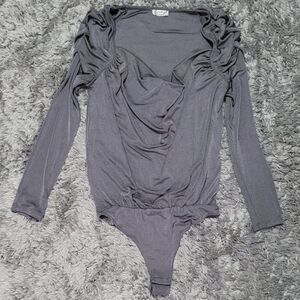 NWOT Free People Oh Lucky You Bodysuit Women's Small Silver Cowl Neckline Boho